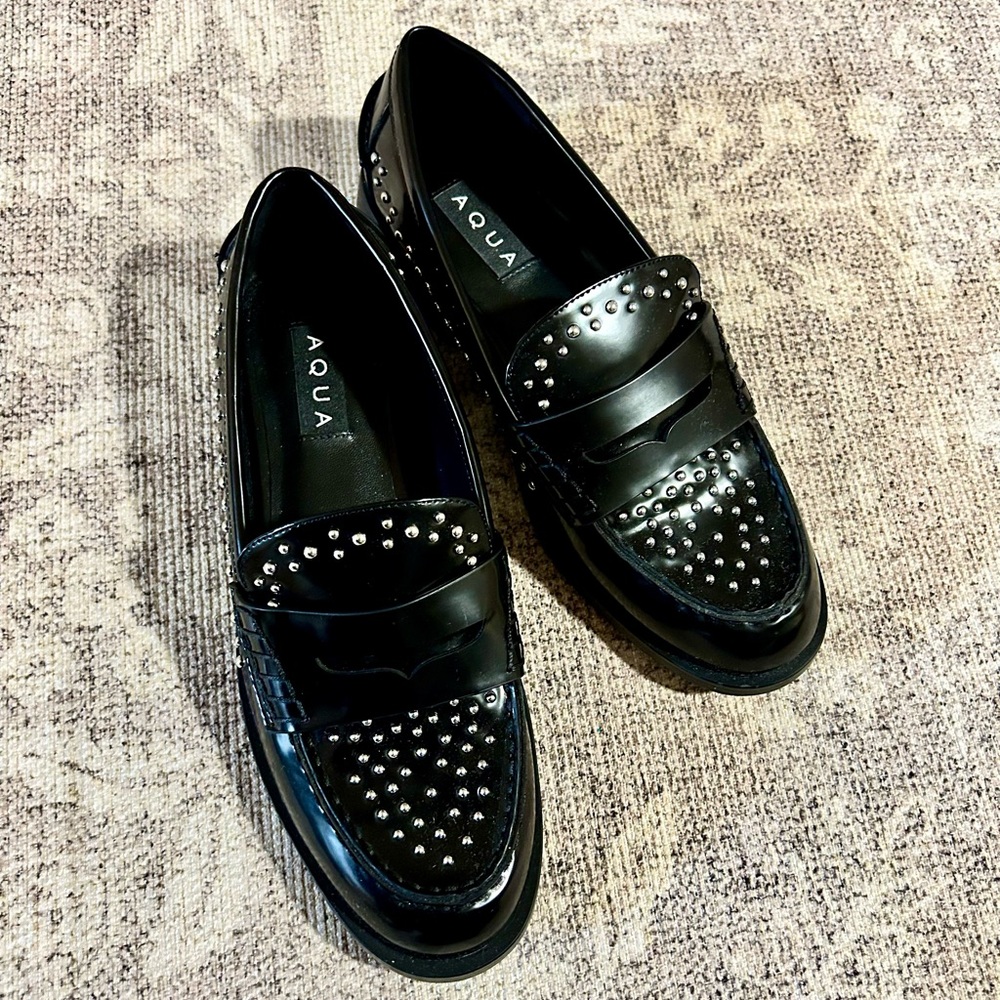 Aqua Black Studded Women's Loafers